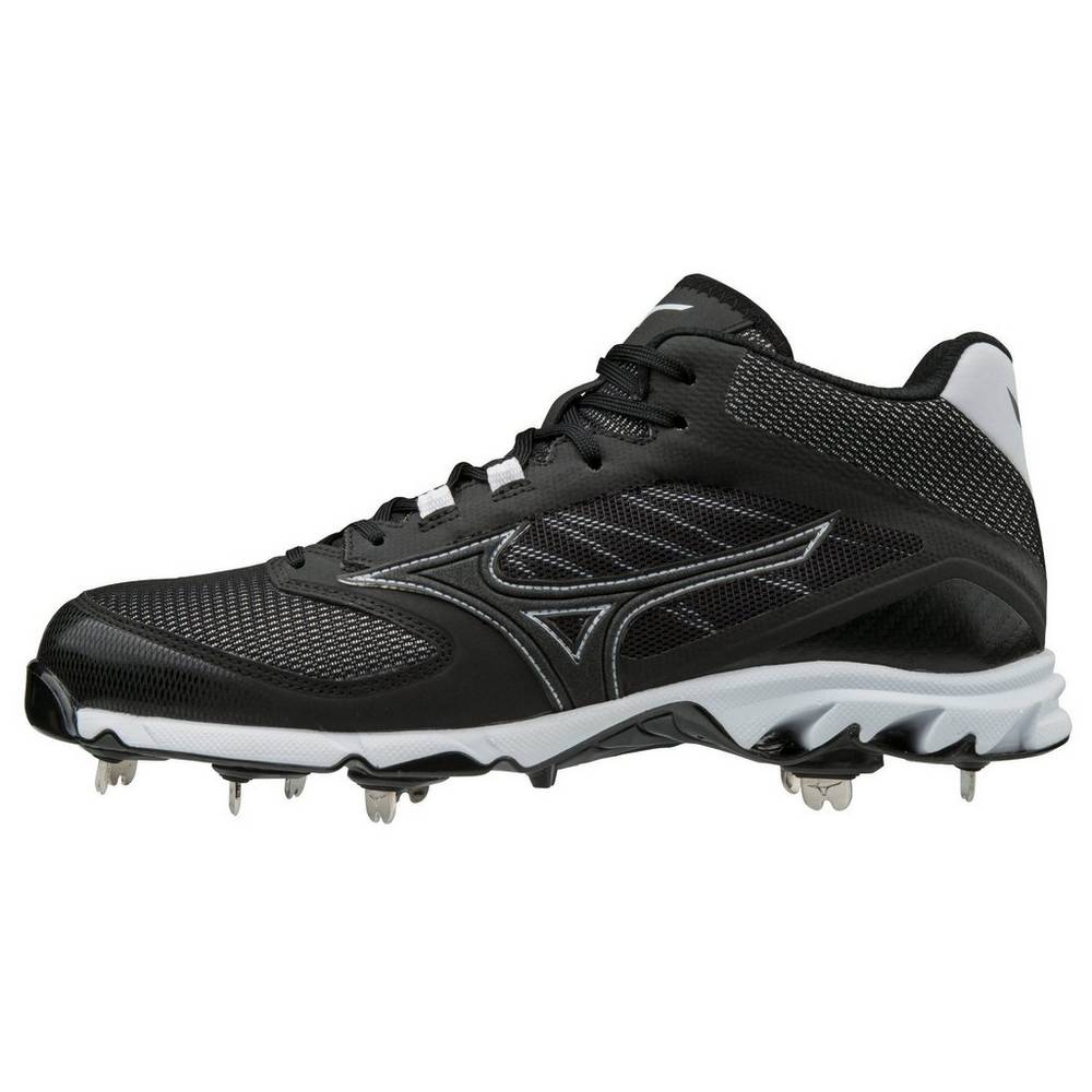 Mizuno Men's 9-Spike Dominant 2 Metal Mid Baseball Cleats Black/White (320562-DQG)